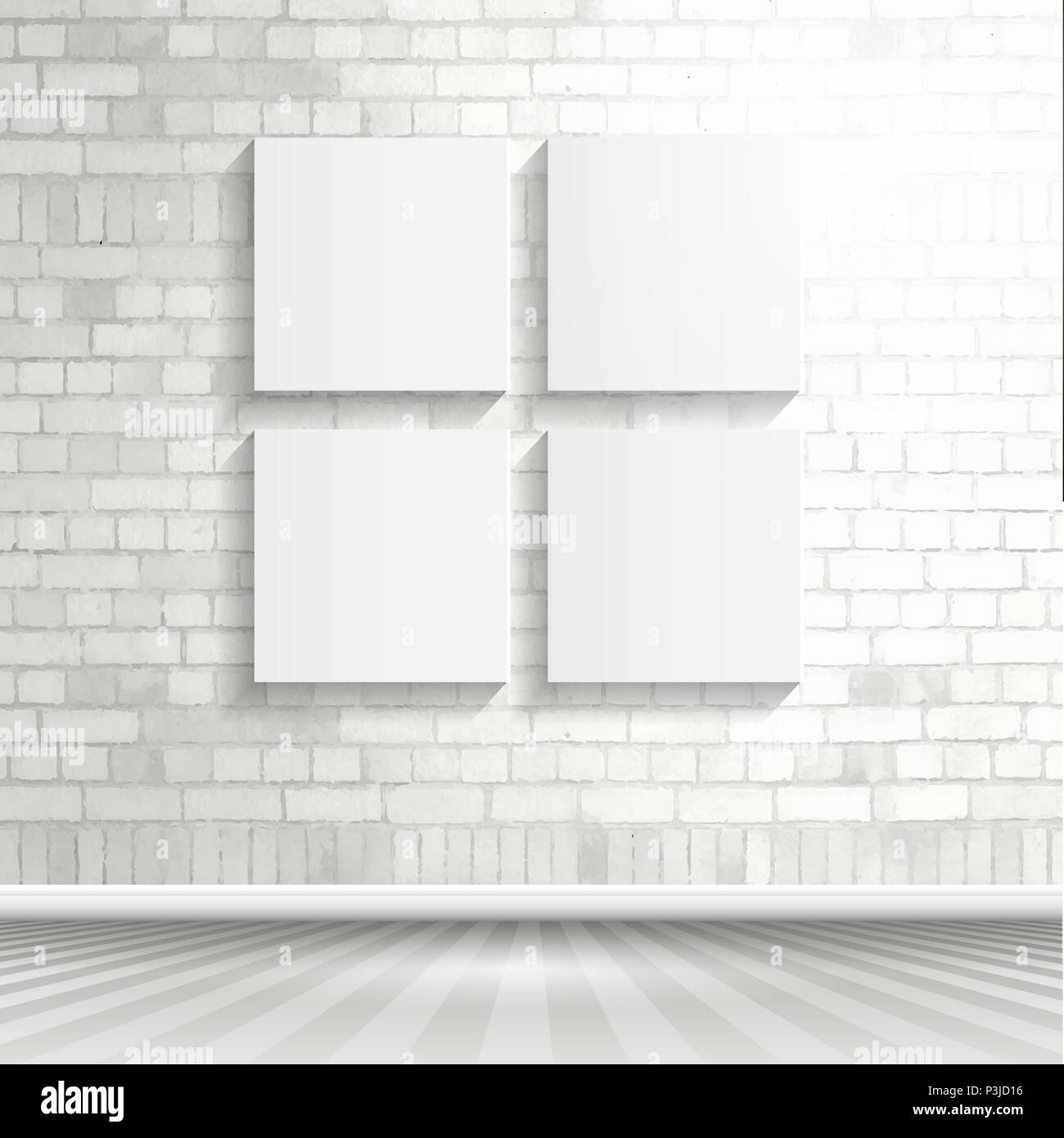 Four blank canvases on a white brick wall Stock Photo Alamy