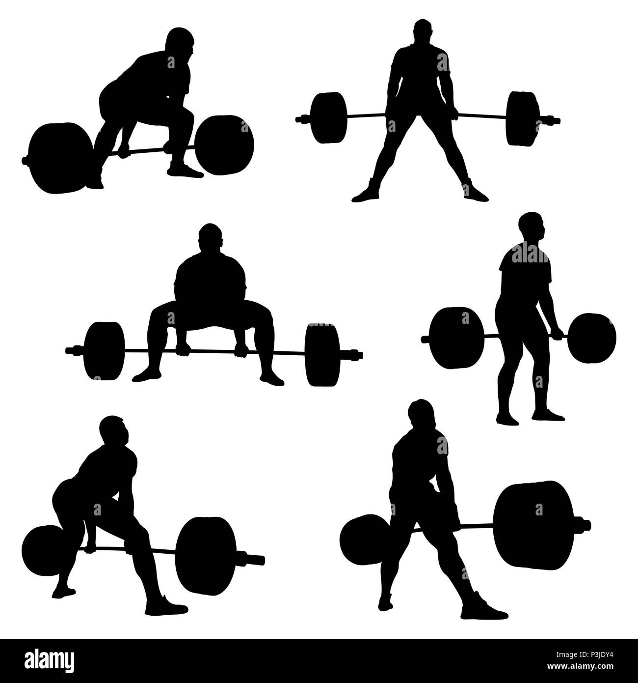 set athlete powerlifter deadlift  black silhouette powerlifting competition Stock Photo