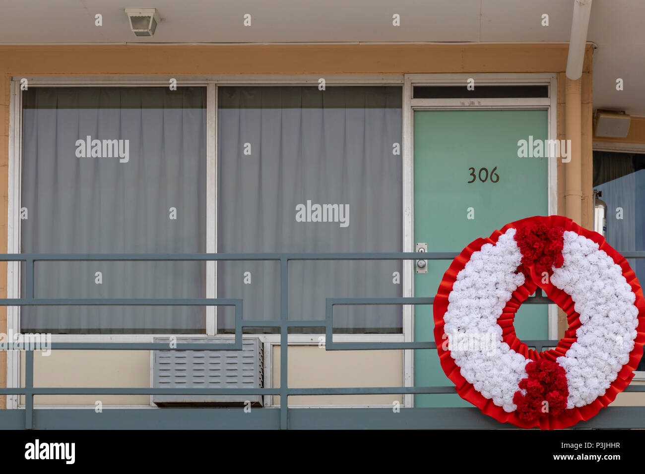 Memphis, Tennessee - The National Civil Rights Museum at the Lorraine Motel, where Martin Luther King, Jr. was assassinated in 1968. A wreath outside  Stock Photo