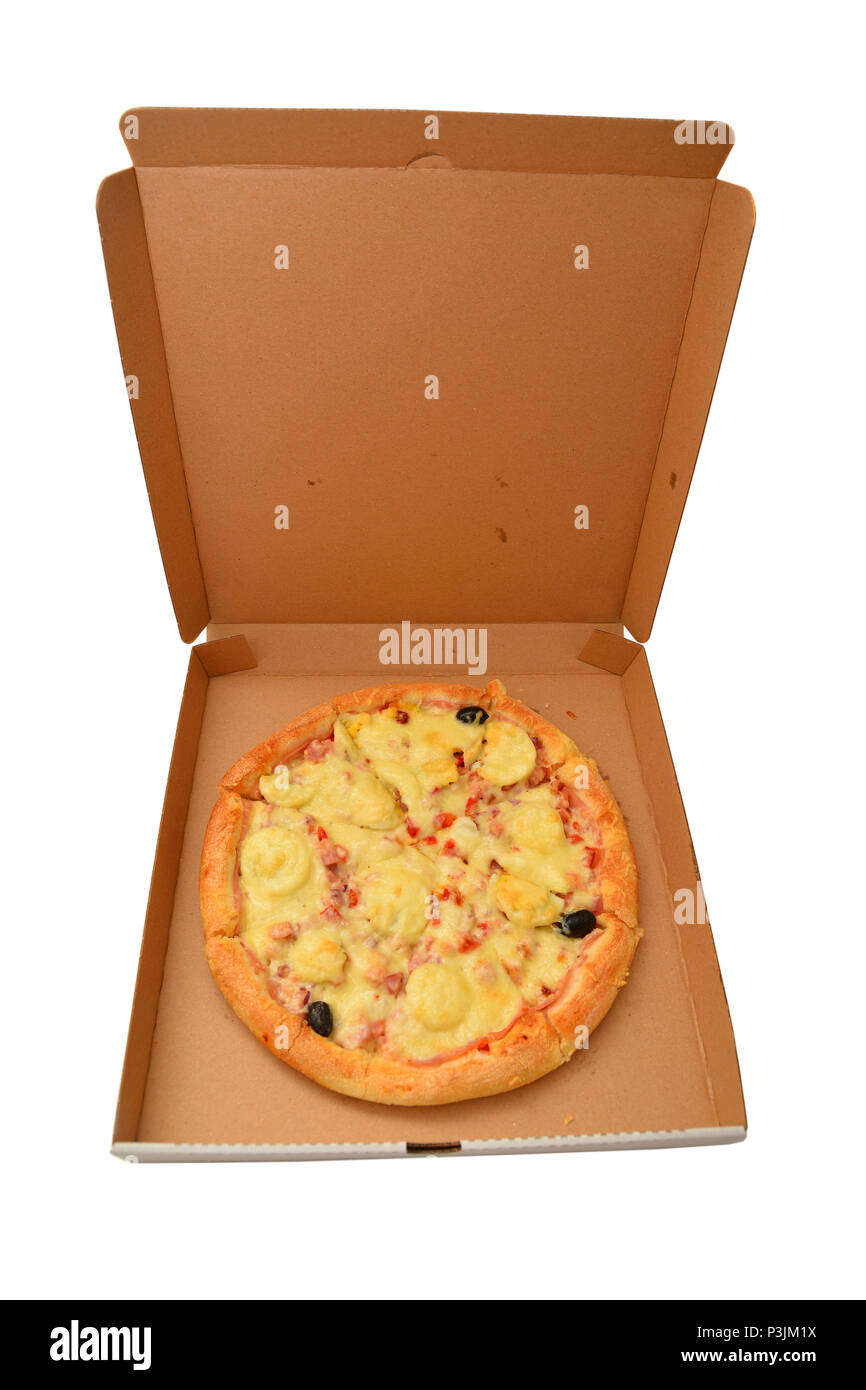 pizza calzone in cardboard box Stock Photo Alamy