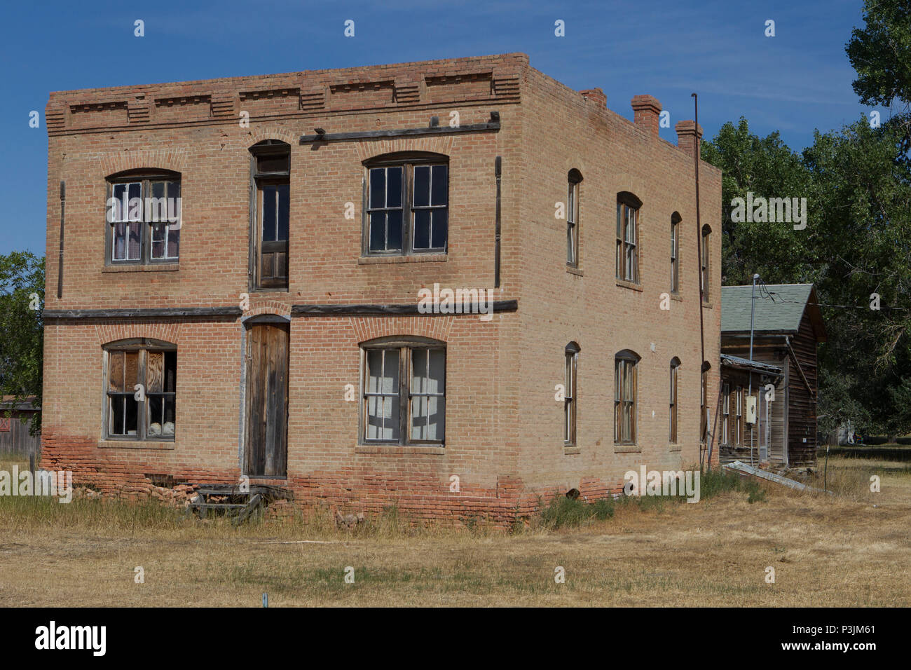 The brick Handel Store was built around 1912, during boom times for the now fading town of  Musselshell, MT. Stock Photo