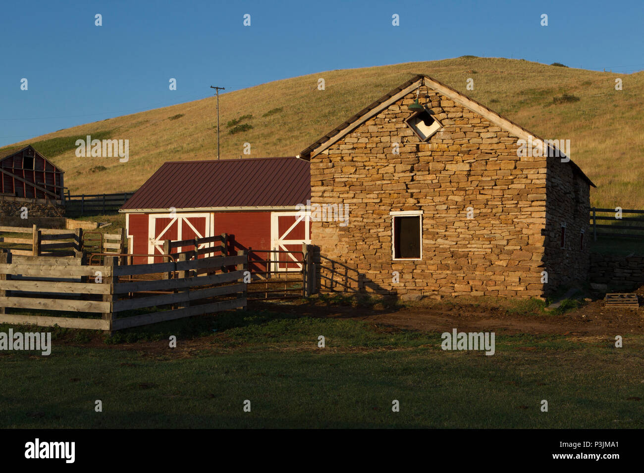 Corral And Old Stone Barn Nelson Ranch Great Falls Mt Stock