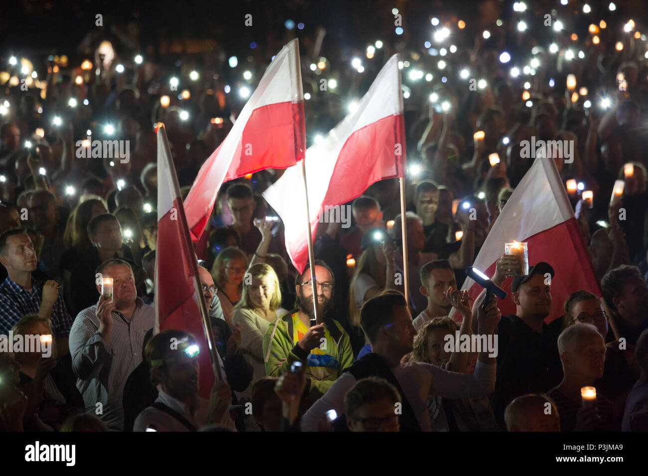 Demonstration against the equalization of justice by the PIS government under the motto LANCUCH SWIATLA (fairy lights) Stock Photo