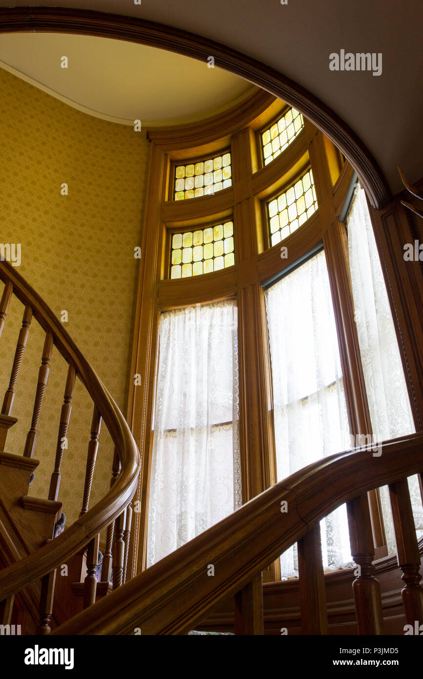 Elegant staircase in Original Governor’s Mansion, Helena, MT. Mansion was home to Montana