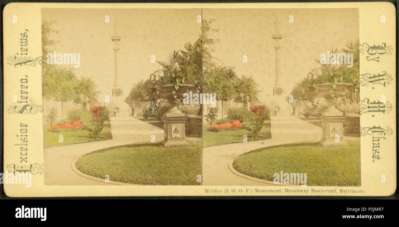 . Wildey (I.O.O.F.) Monument. Broadway Bouleward, Baltimore. Alternate Title: Excelsior stereo views.  Coverage: 1858?-1890?. Source Imprint: 1858?-1890?. Digital item published 7-28-2005; updated 5-18-2009. 382 Wildey (I.O.O.F.) Monument. Broadway Bouleward, Baltimore, by Chase, W. M. (William M.), 1818 - 9-1905 Stock Photo