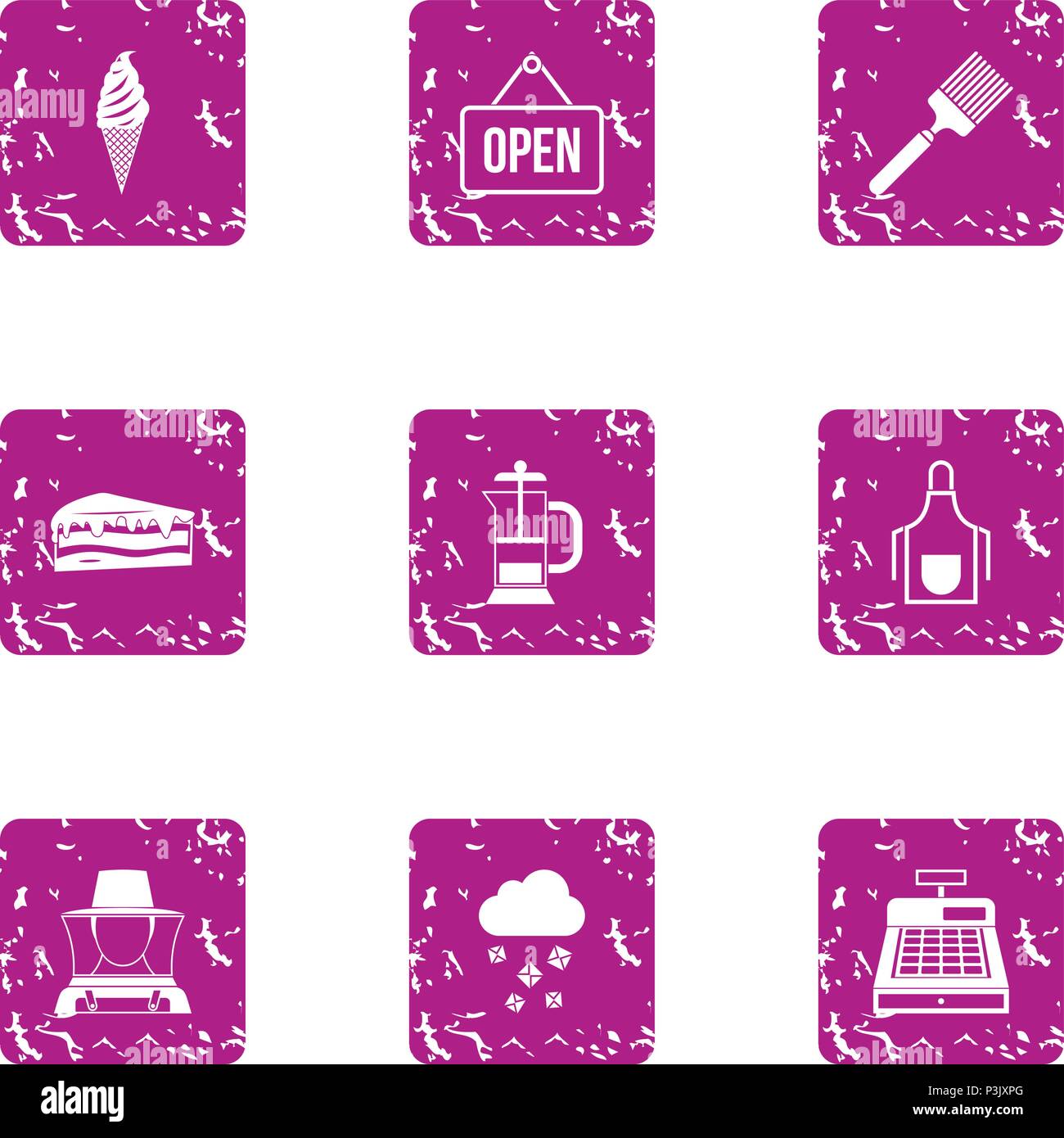 Open icons set, grunge style Stock Vector