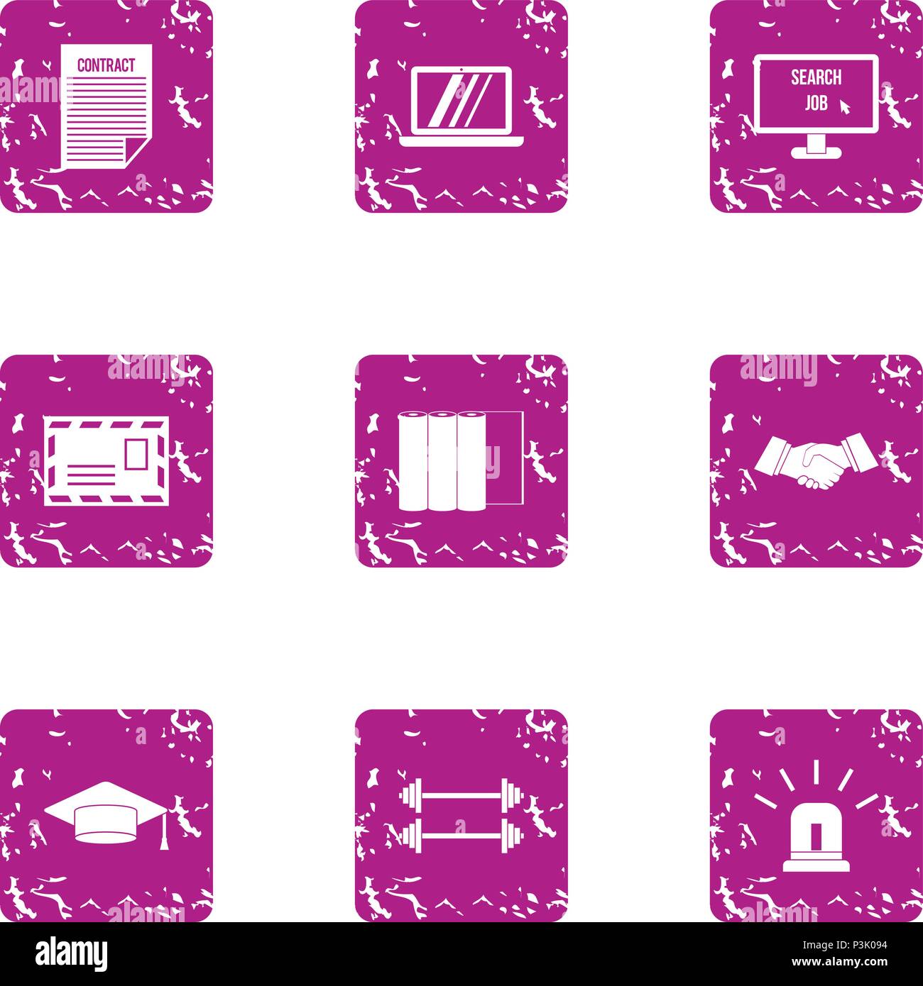 Scholarly icons set, grunge style Stock Vector