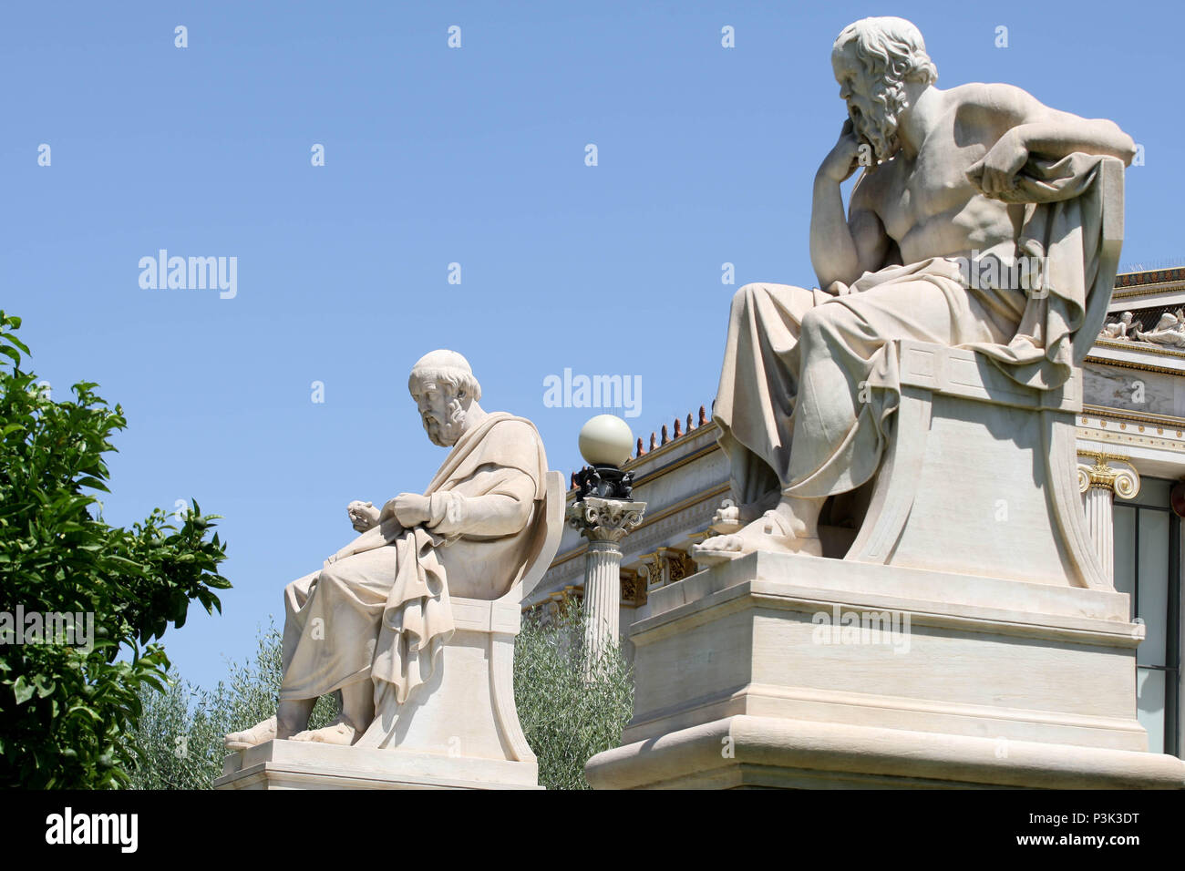 Philosophers Plato Socrates outside of The Academy of Athens Stock Photo