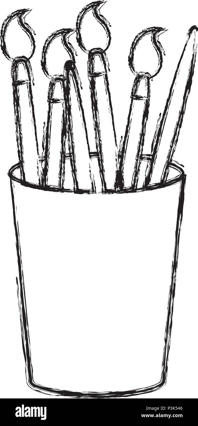 Grunge Art Paintbrushes Objects Inside Plastic Vase Stock Vector Image Art Alamy