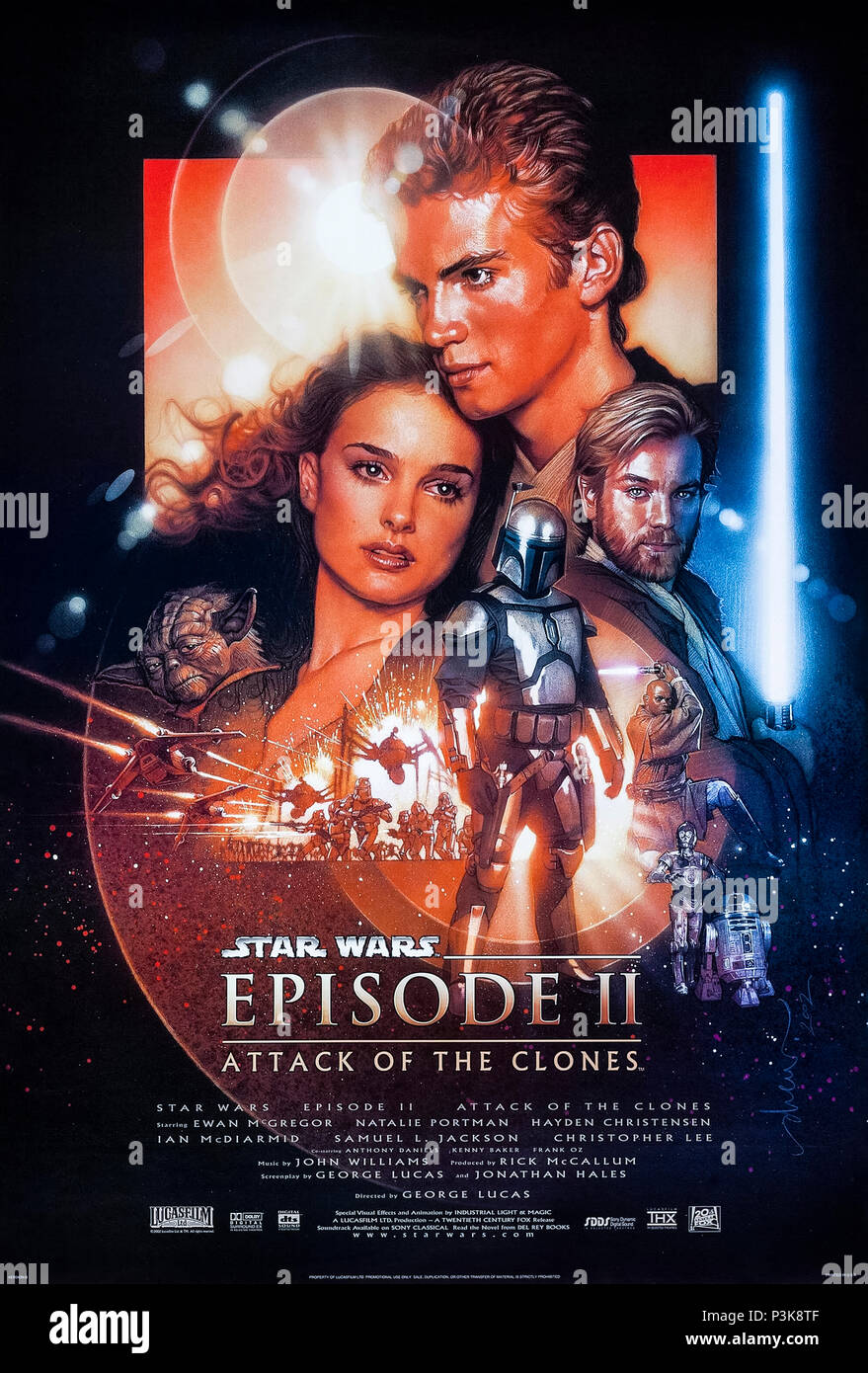 Star Wars: Episode II - Attack of the Clones (2002) directed by George Lucas and starring Hayden Christensen, Natalie Portman and Ewan McGregor. Anakin Skywalker and Padmé fall in love whilst the Jedi discover one of their number has ordered a secret clone army. Stock Photo