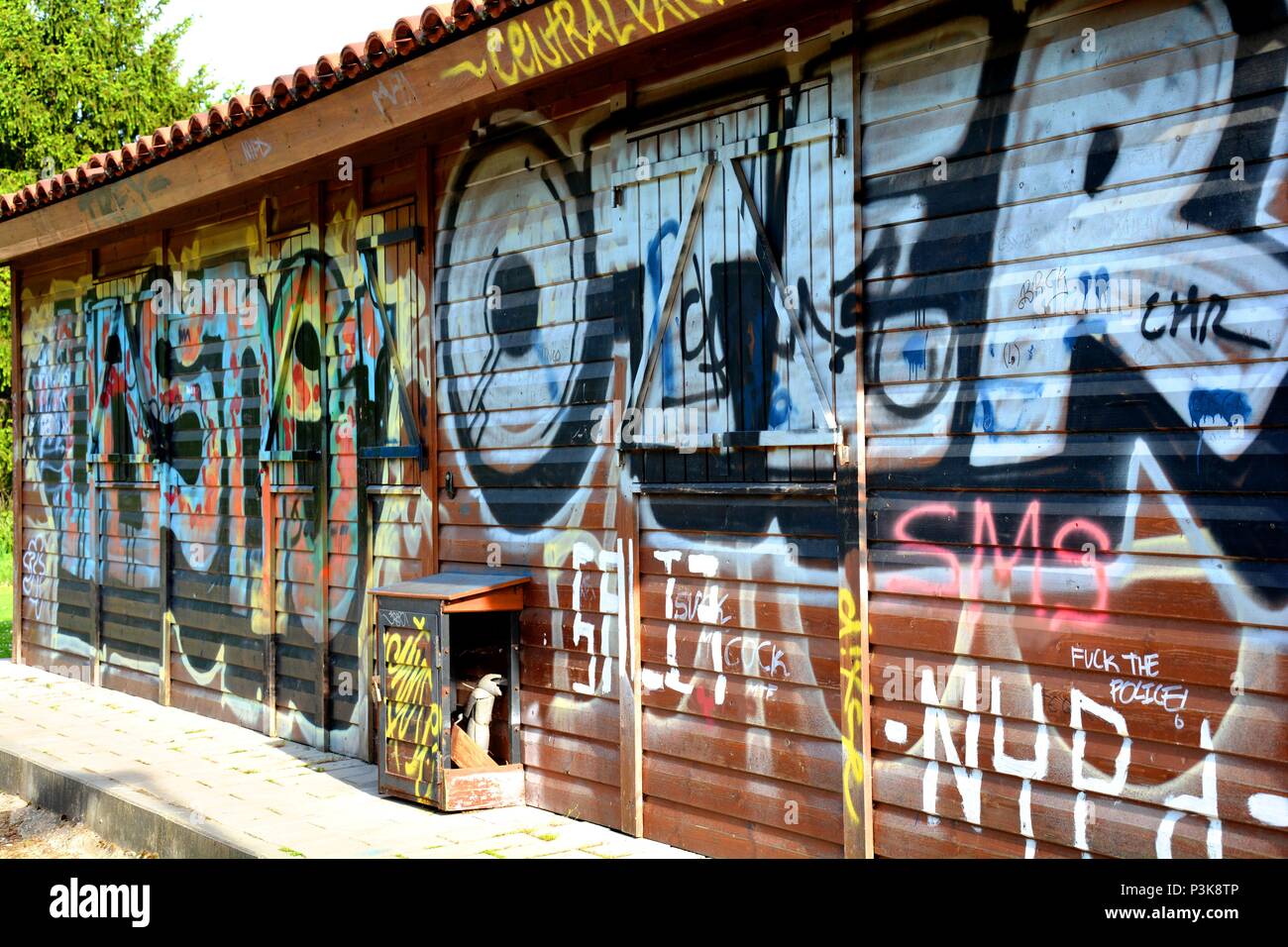 grafitis on a house, graffiti, graffities, grafiti Stock Photo
