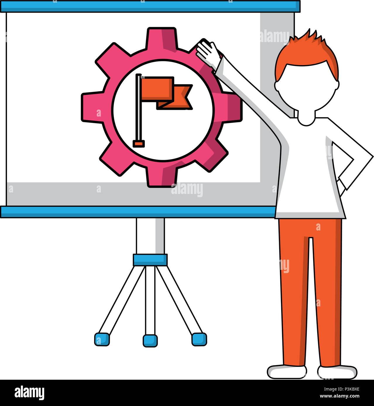 paperboard training with gear and flag isolated icon vector ...