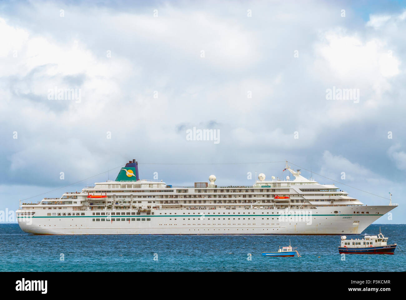 Cruise ship MV Amadea anchored at Georgetown, Ascension Island, West Africa Stock Photo