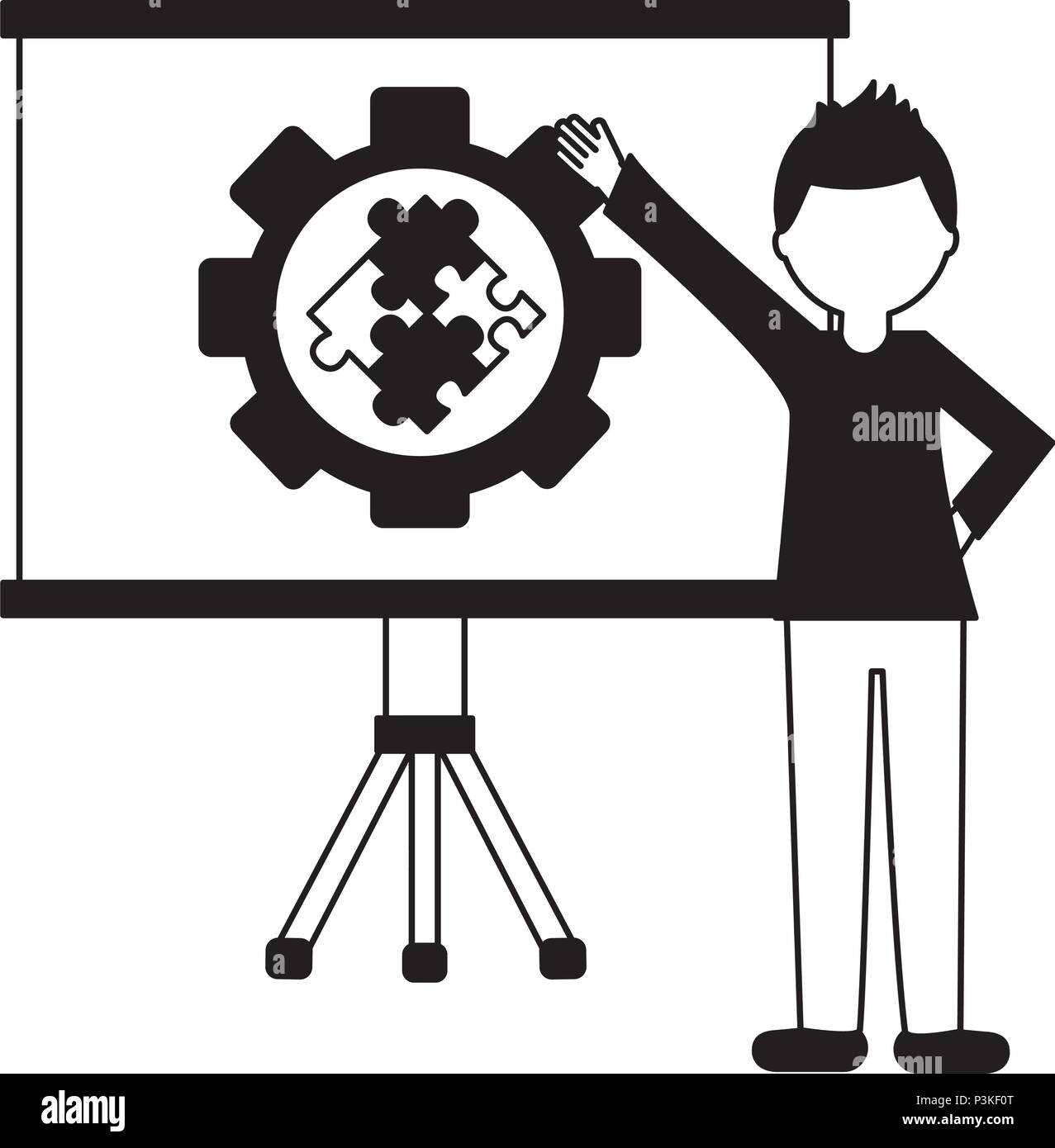paperboard training with gear and puzzle pieces isolated icon vector ...