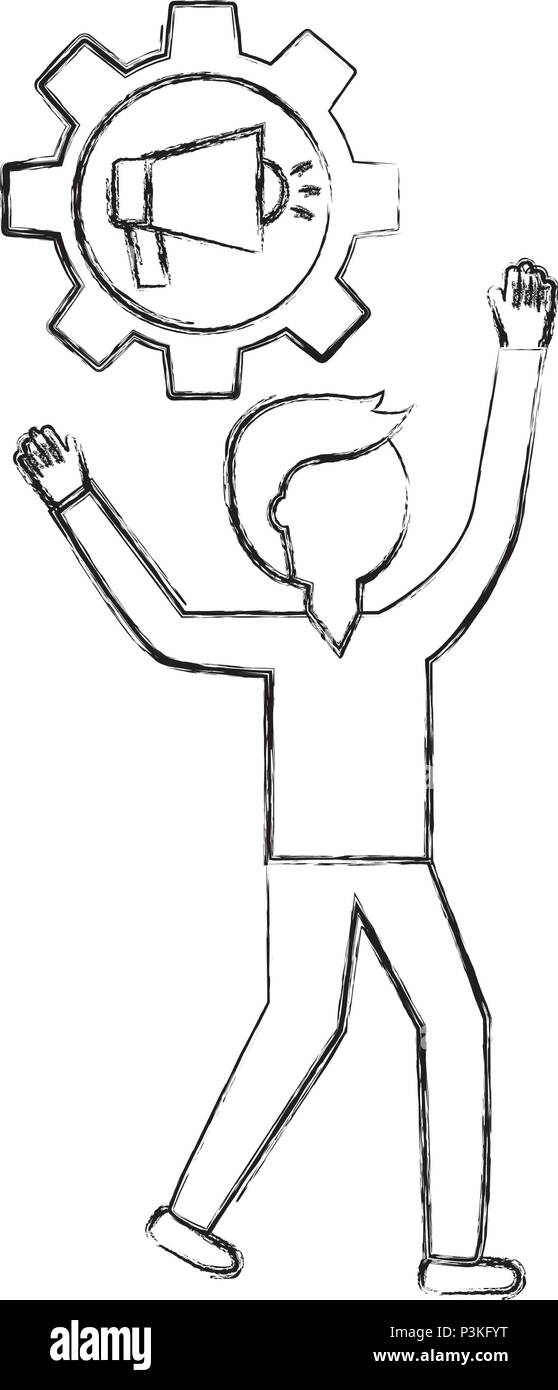 young man with gear and megaphone vector illustration design Stock ...