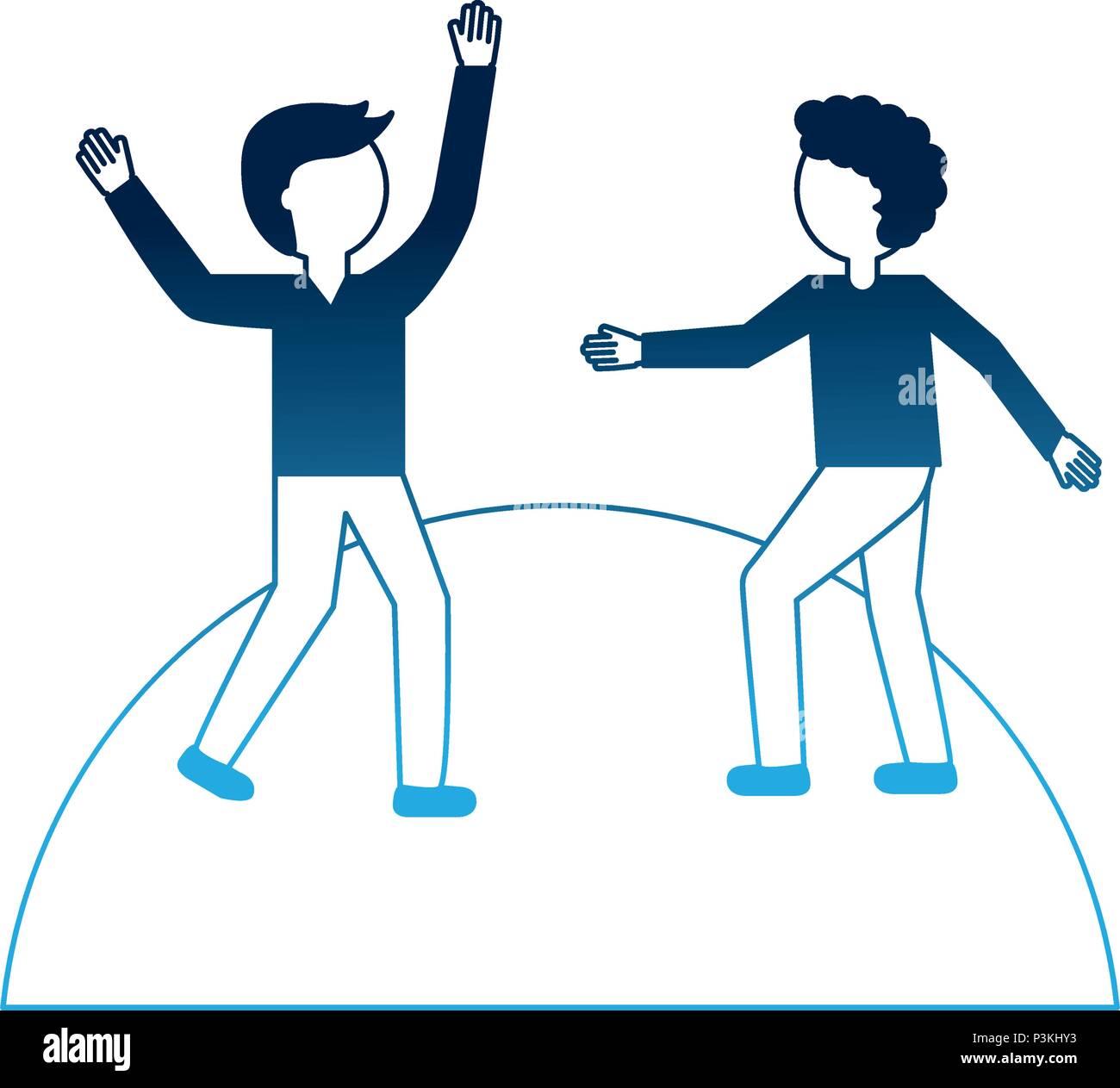 business people avatars standing on mountain vector illustration neon blue Stock Vector