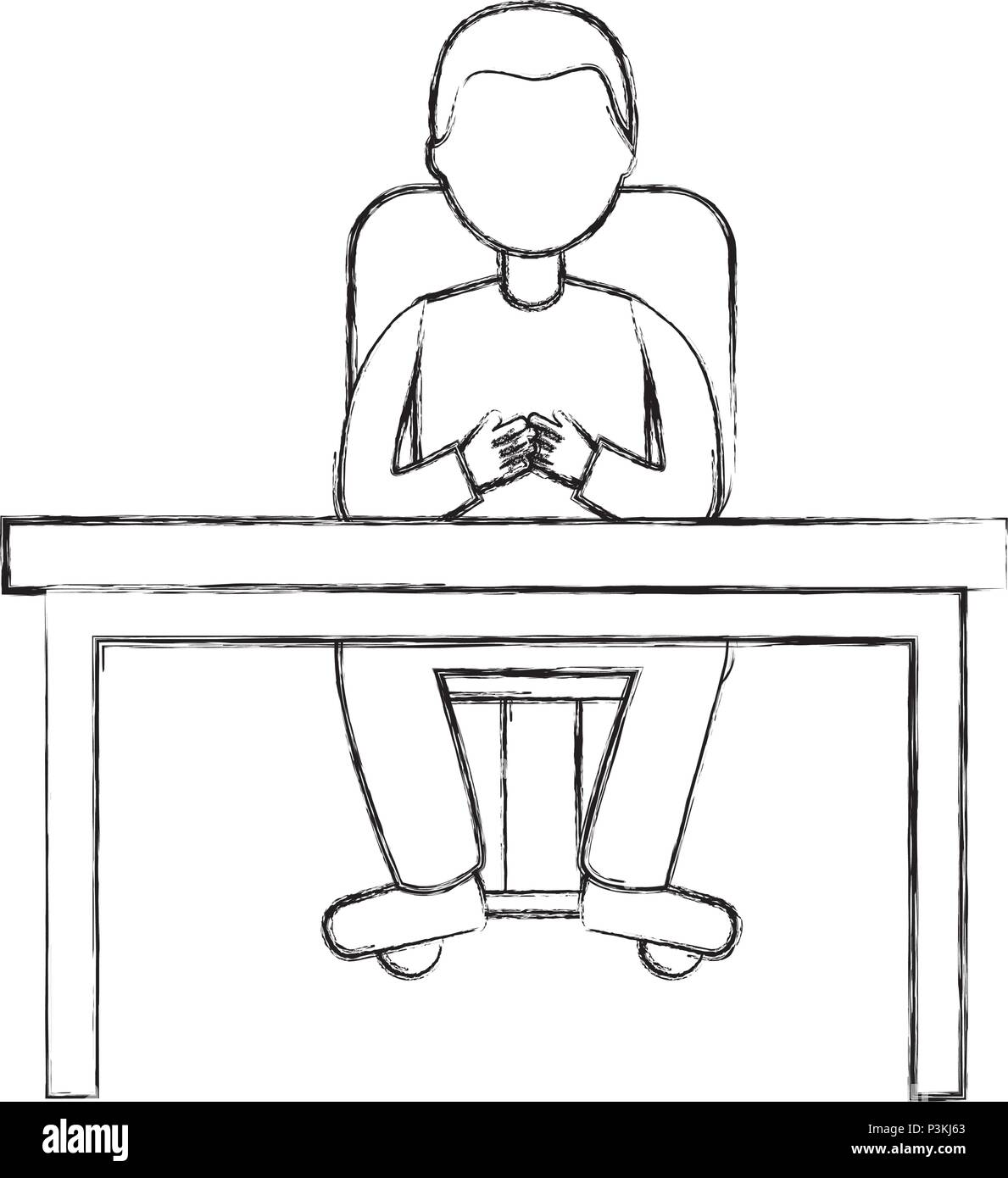 man sitting on chair and desk office vector illustration sketch Stock