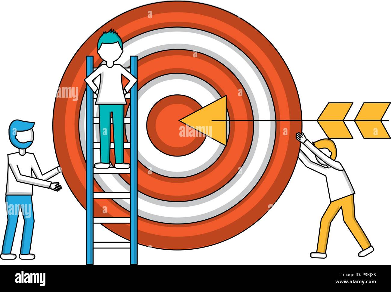 target arrow success with young men and construction ladder vector ...