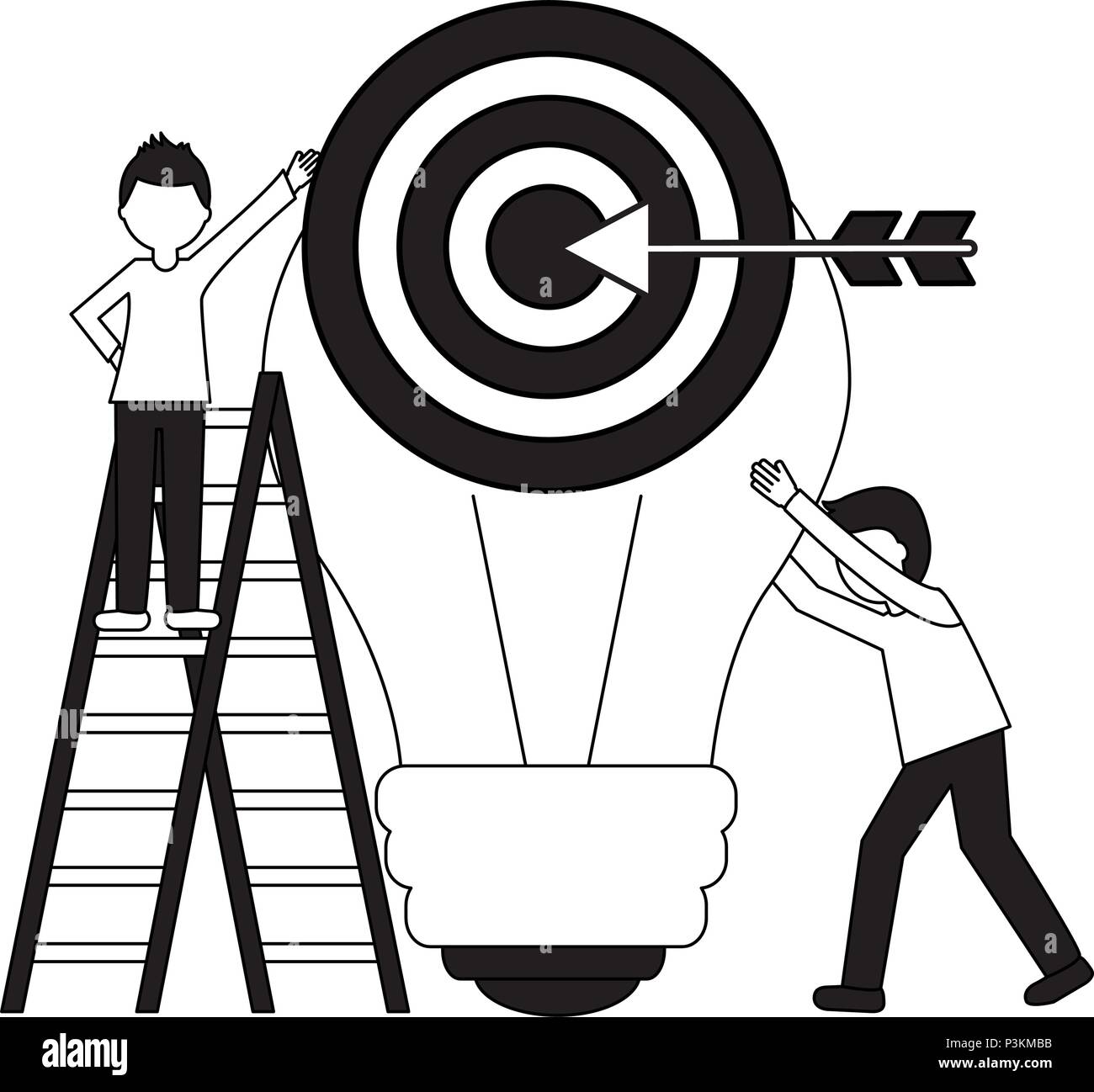 businessman on stairs and partner with bulb and target business vector ...