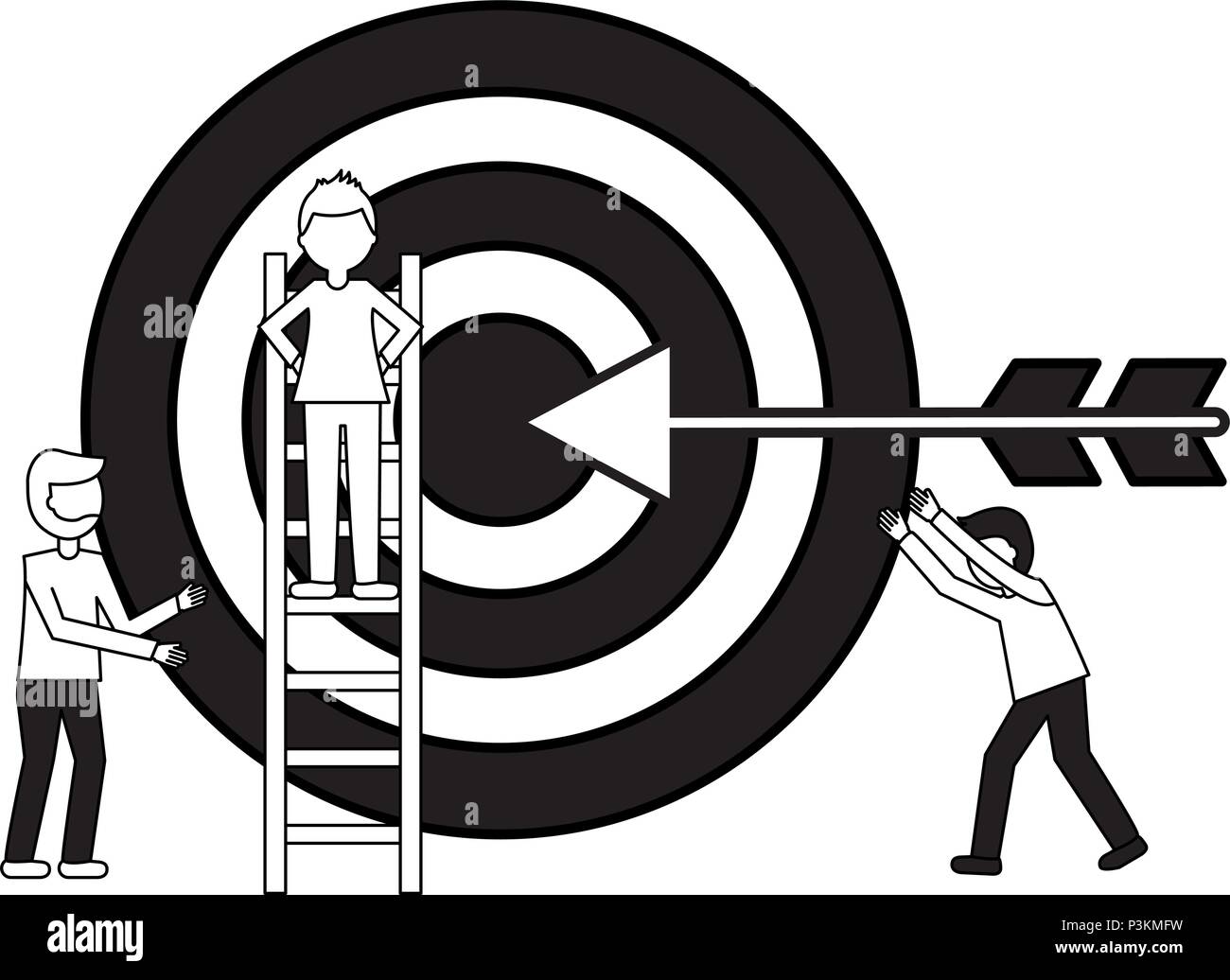 business man on stairs and men target arrow vector illustration Stock ...