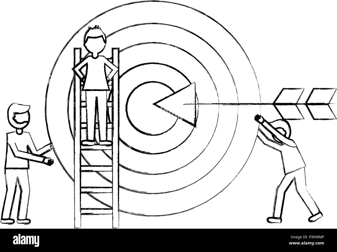 business man on stairs and men target arrow vector illustration sketch ...