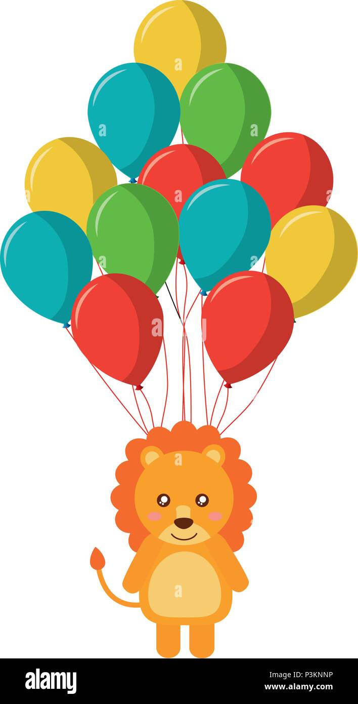 balloons helium with cute lion vector illustration design Stock Vector ...