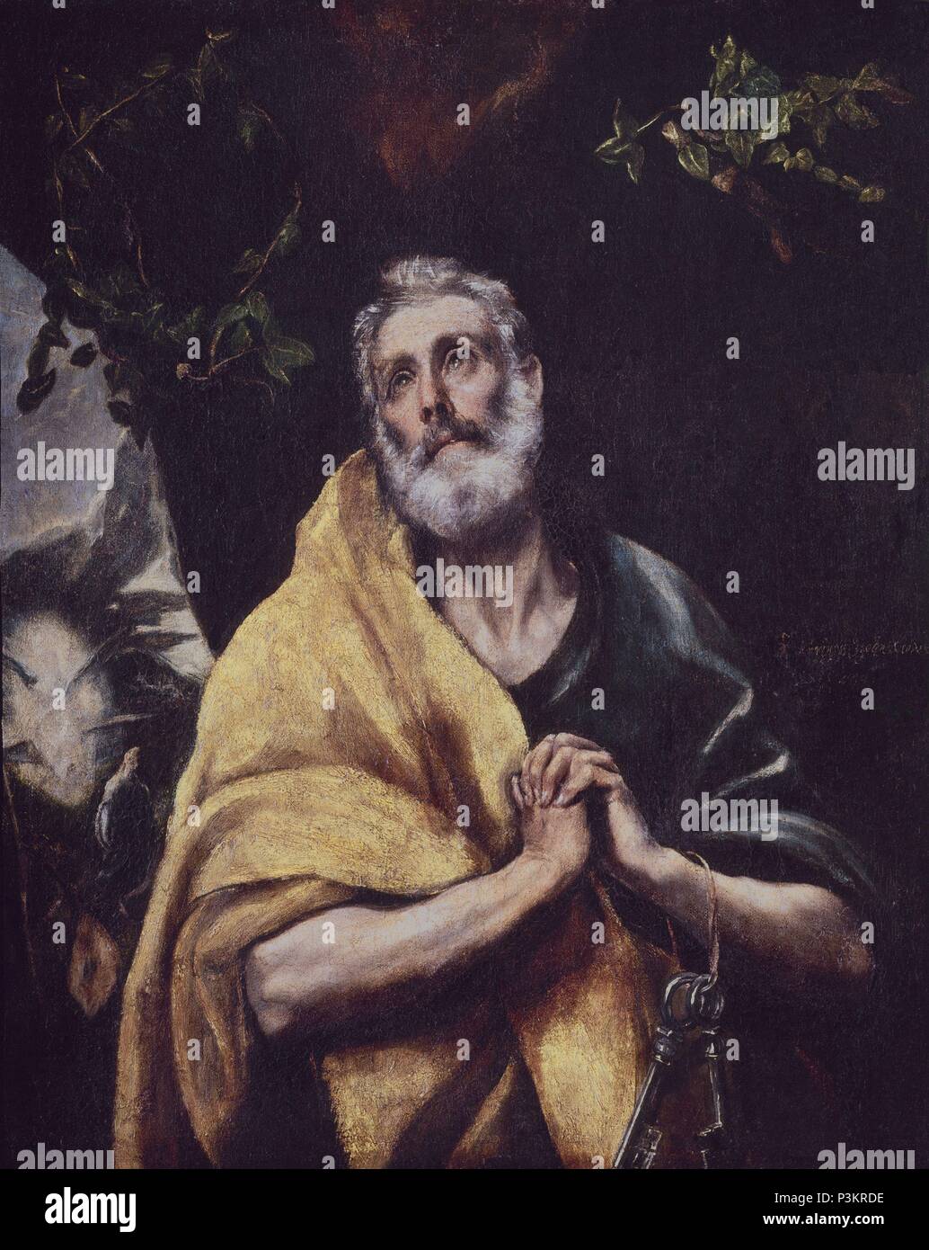 LAS LAGRIMAS DE SAN PEDRO - ANTES DE RESTAURAR. Author: El Greco (1541-1614). Location: CASA MUSEO DEL GRECO-COLECCION, TOLEDO, SPAIN. Stock Photo