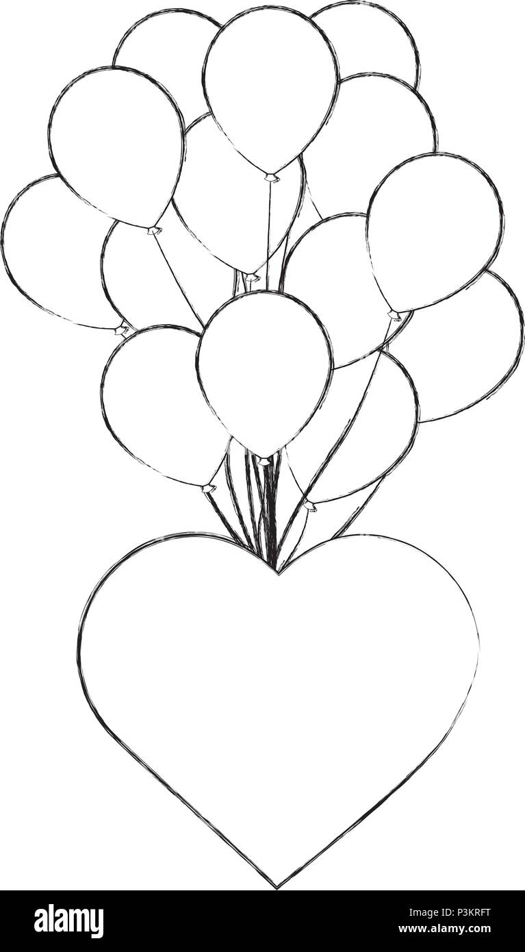 cute heart love and bunch balloons decoration vector illustration Stock ...