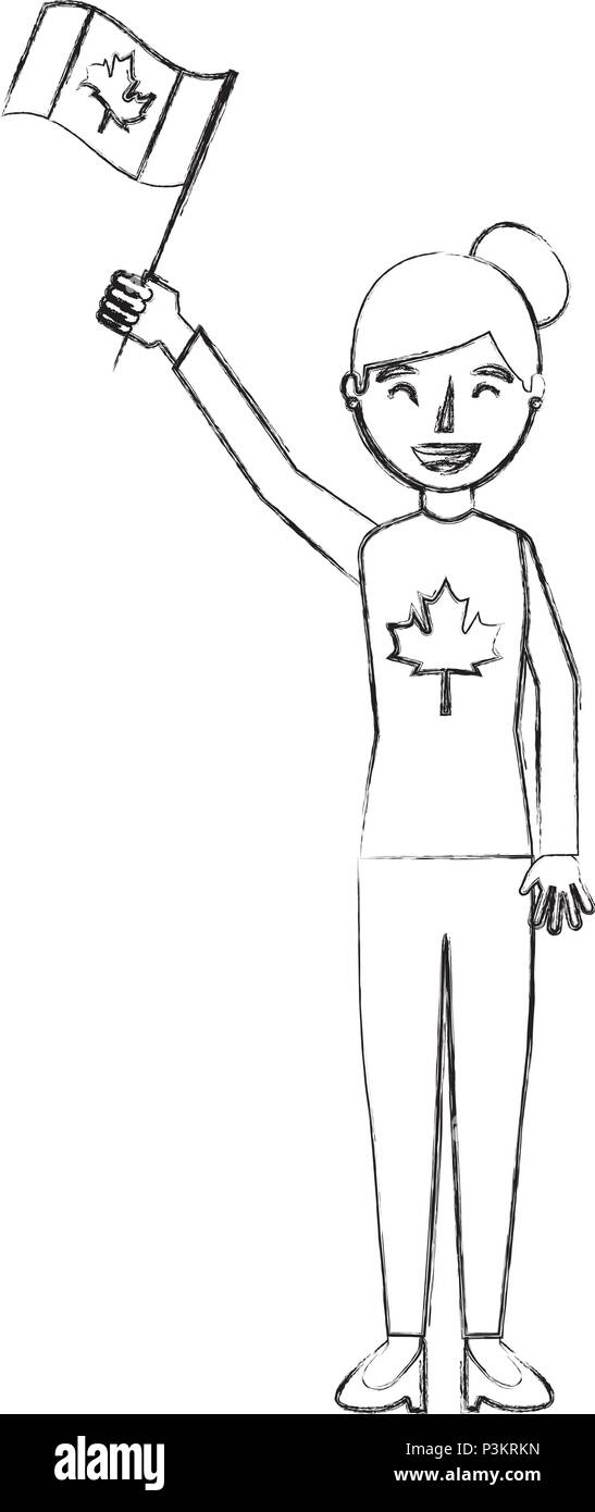 woman holding canadian flag celebration vector illustration Stock Vector