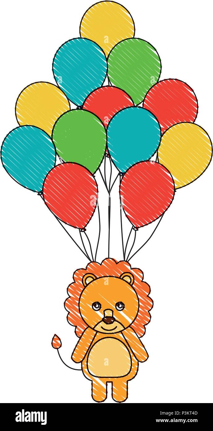 balloons helium with cute lion vector illustration design Stock Vector ...