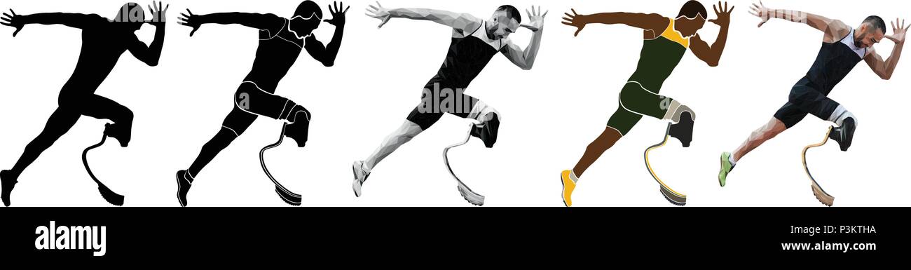 set runner athlete amputee disabled without leg on prosthesis Stock Vector