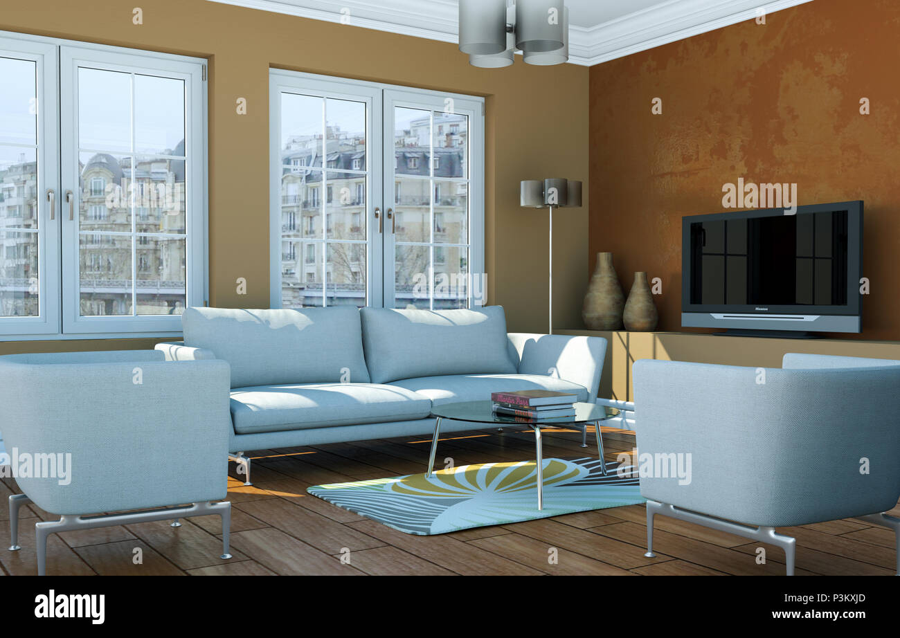 modern white interior design living room 3d Illustration Stock Photo ...