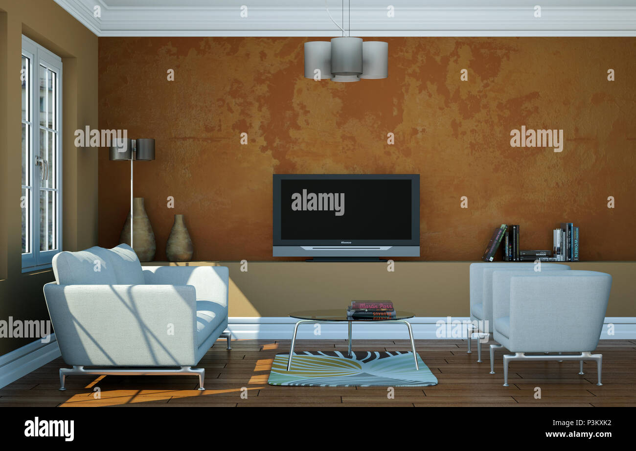 modern white interior design living room 3d Illustration Stock Photo ...