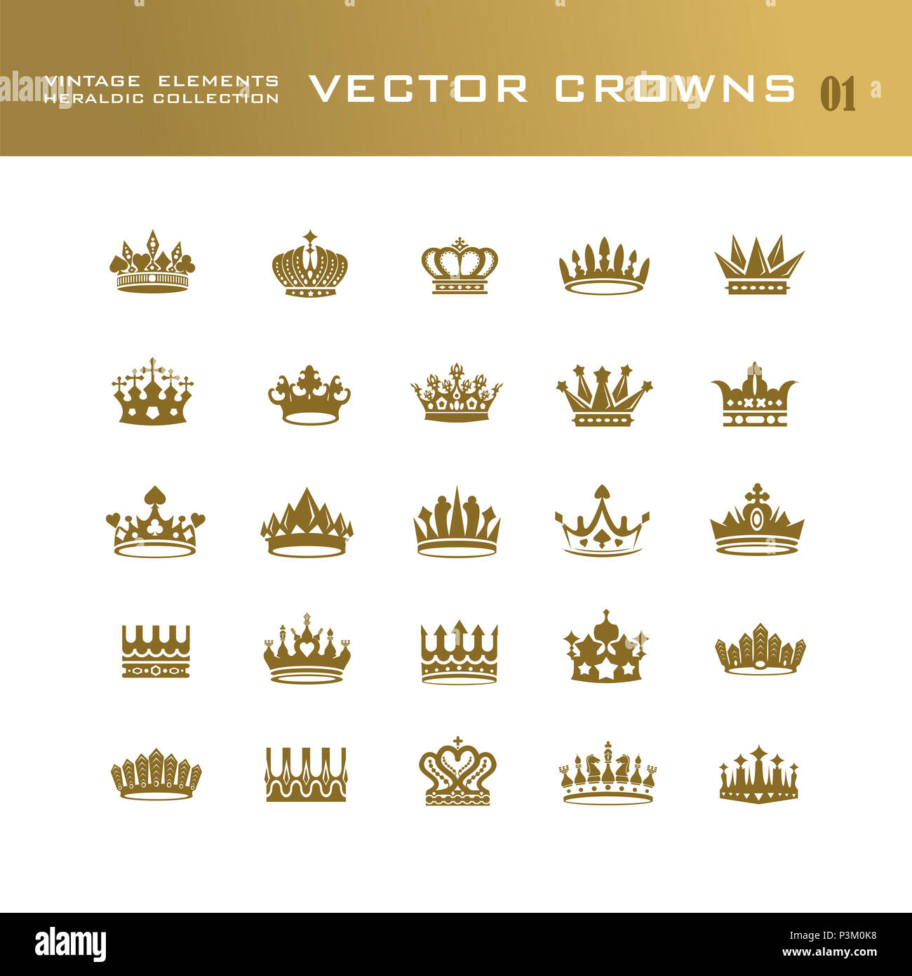 Vector collection of creative king and queen crowns symbols or logo ...