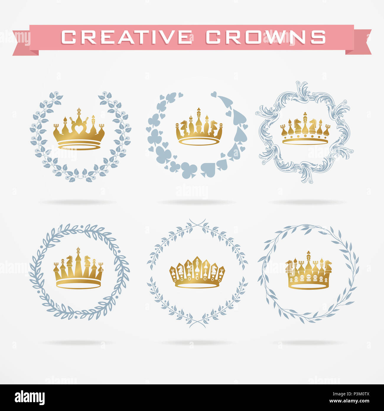 Vector collection of creative king and queen crowns symbols or logo ...