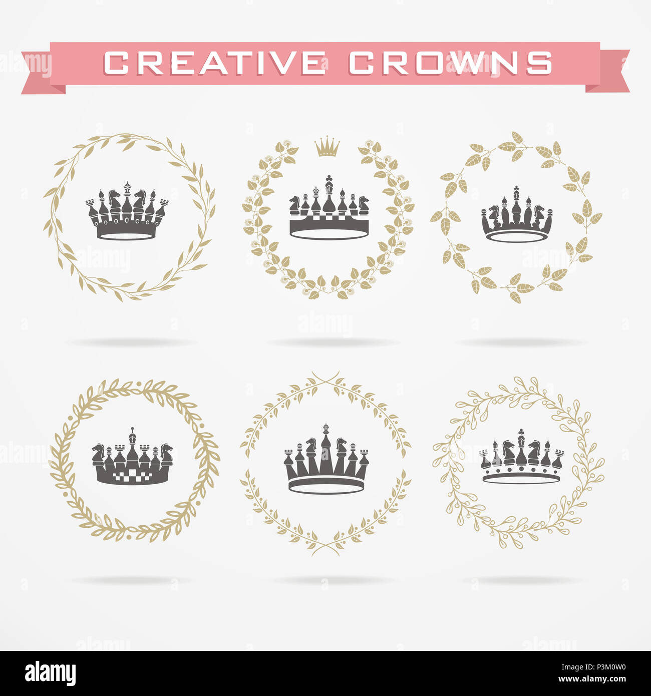 Vector collection of creative king and queen crowns symbols or logo ...