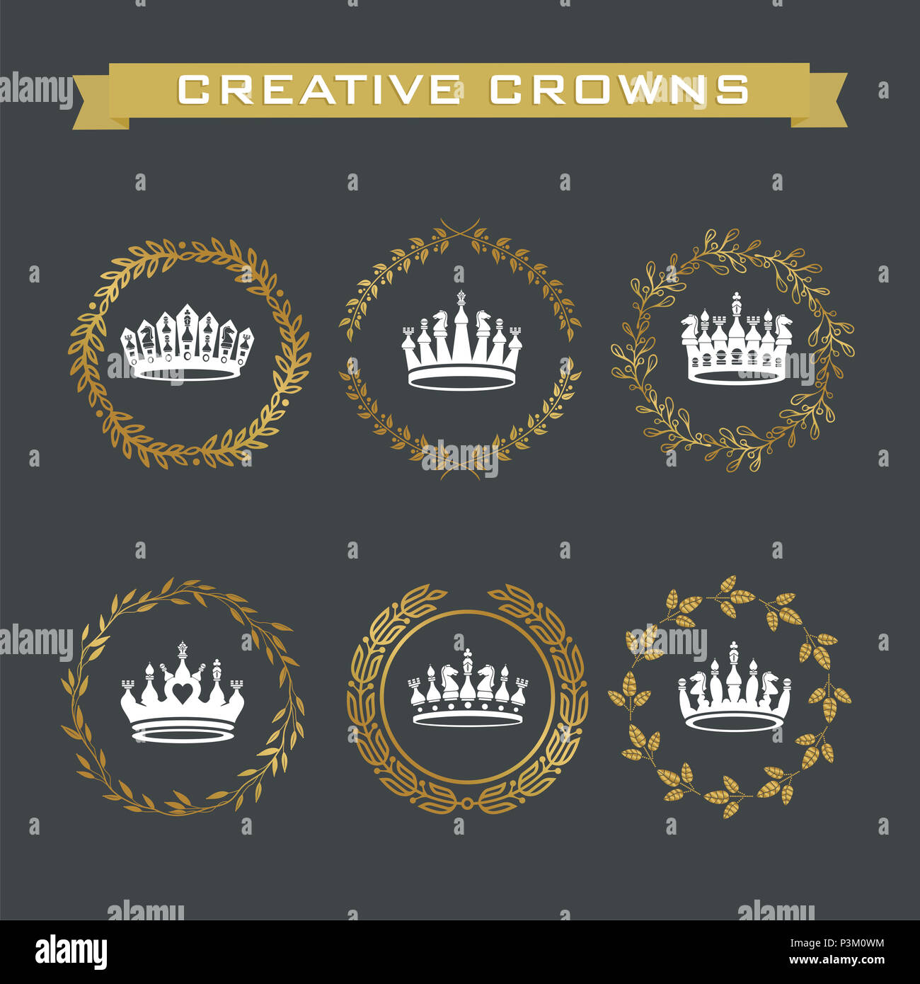 Vector collection of creative king and queen crowns symbols or logo ...