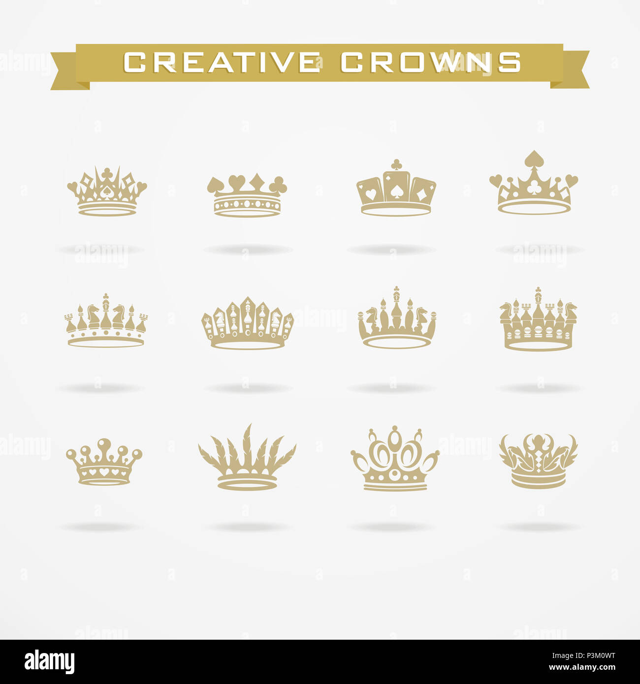 Vector collection of creative king and queen crowns symbols or logo ...