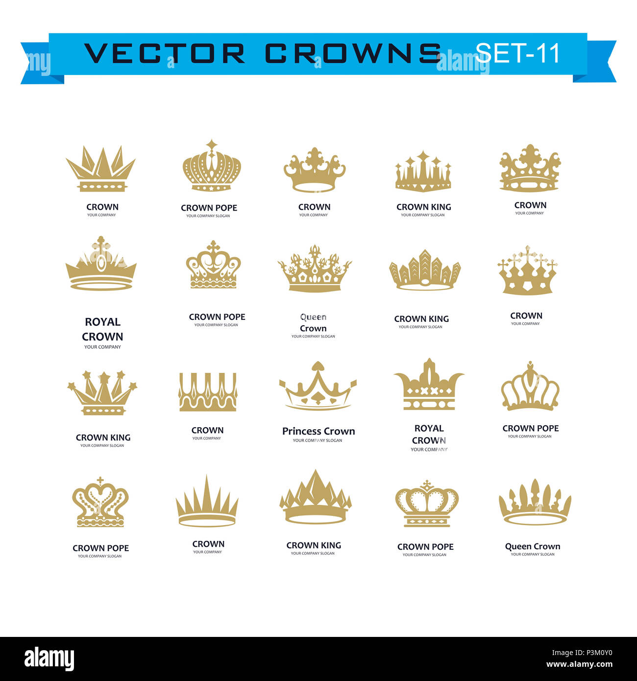 Vector collection of creative king and queen crowns symbols or logo ...