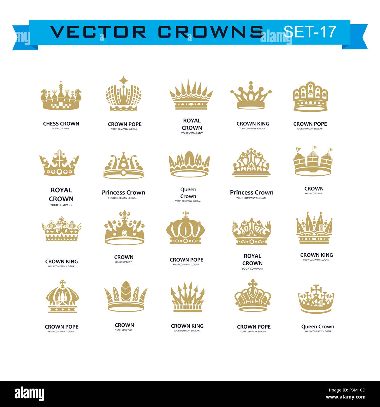 Vector collection of creative king and queen crowns symbols or logo ...