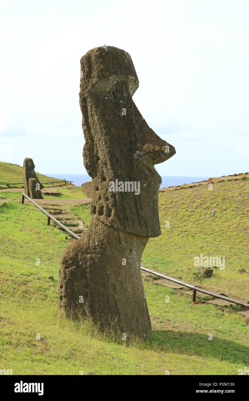 Walking trail for visitors on Rano Raraku volcano, the Moai statue