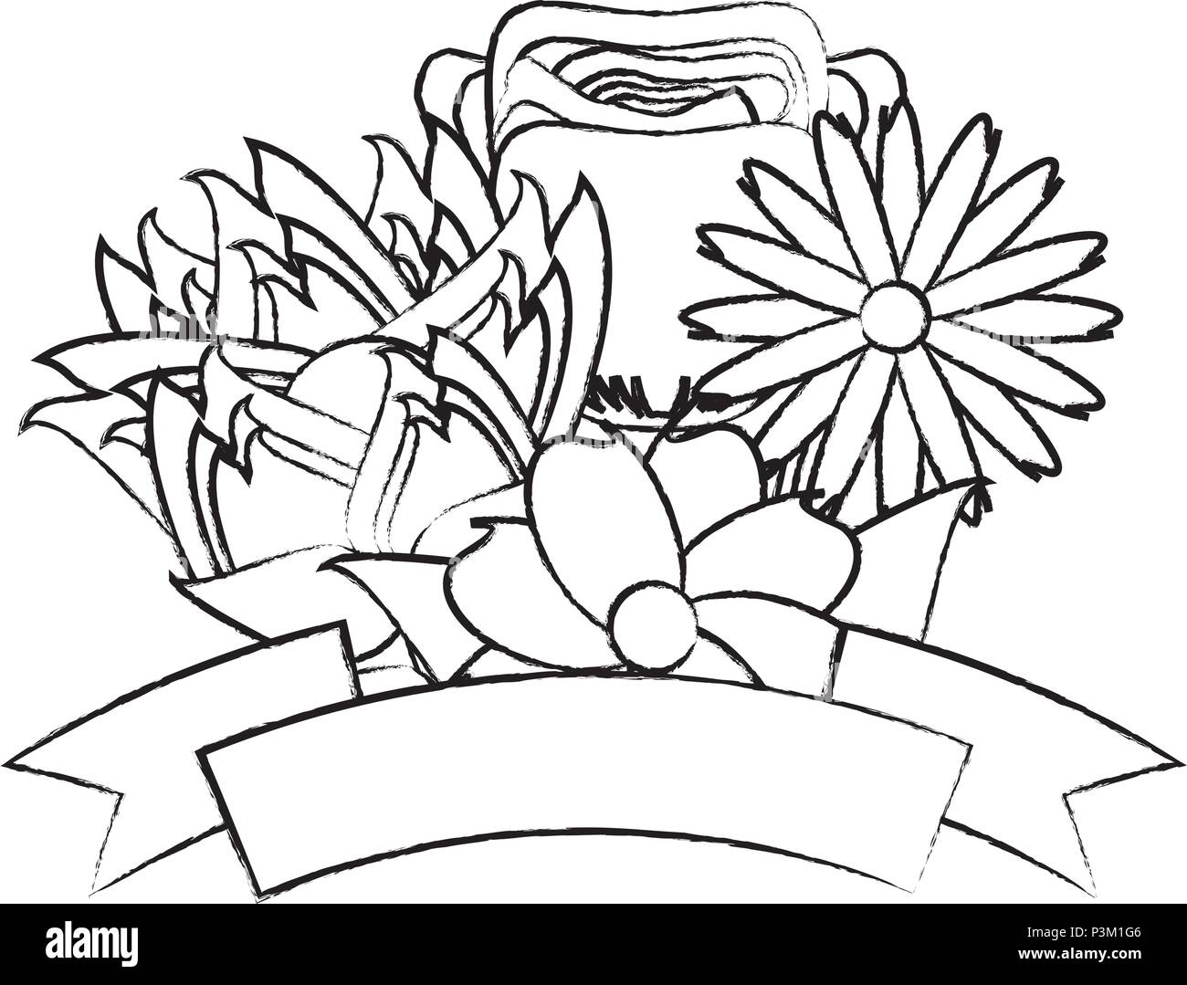 beautiful flowers and decorative ribbon over white background, vector