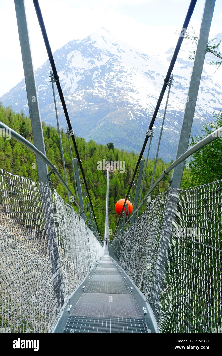 The Charles Kuonen Suspension Bridge near Zermatt, Switzerland. This is