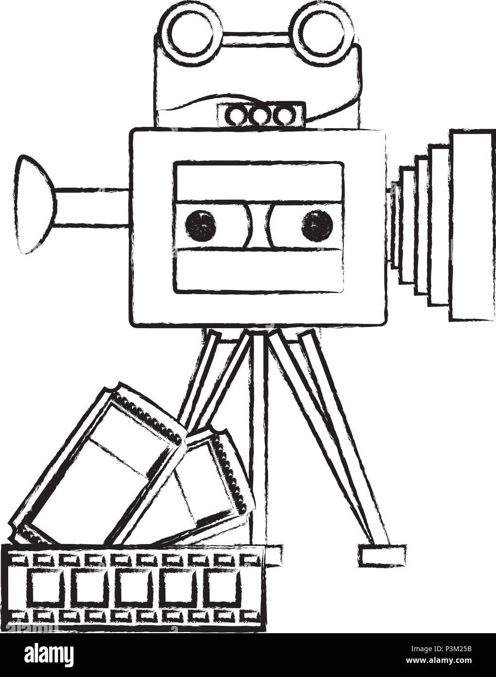 retro video camera and films over white background, vector illustration ...