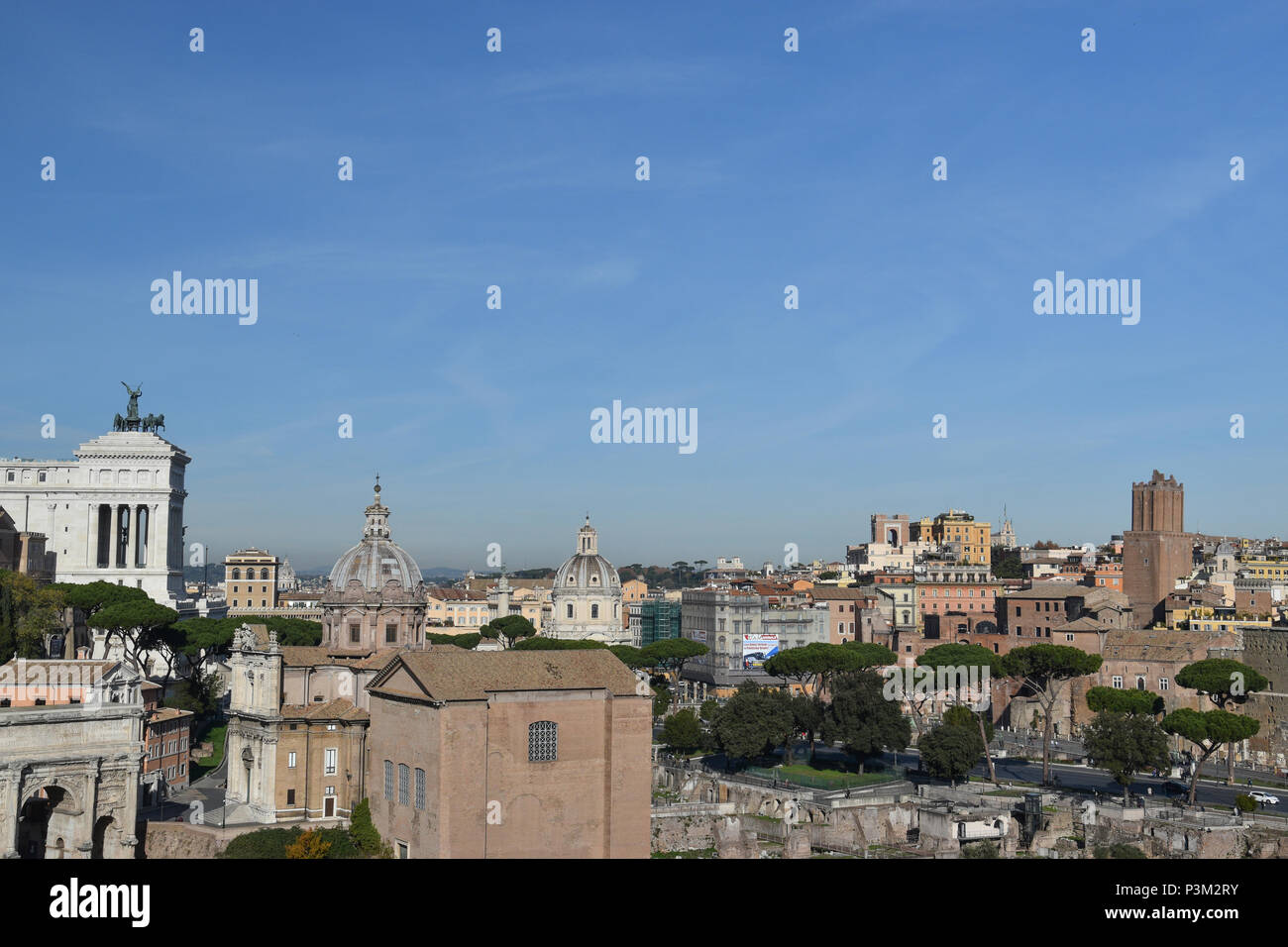 View from Paletine Hill towards Capitoline Hill across the Roman Forum, Rome, Italy. Stock Photo