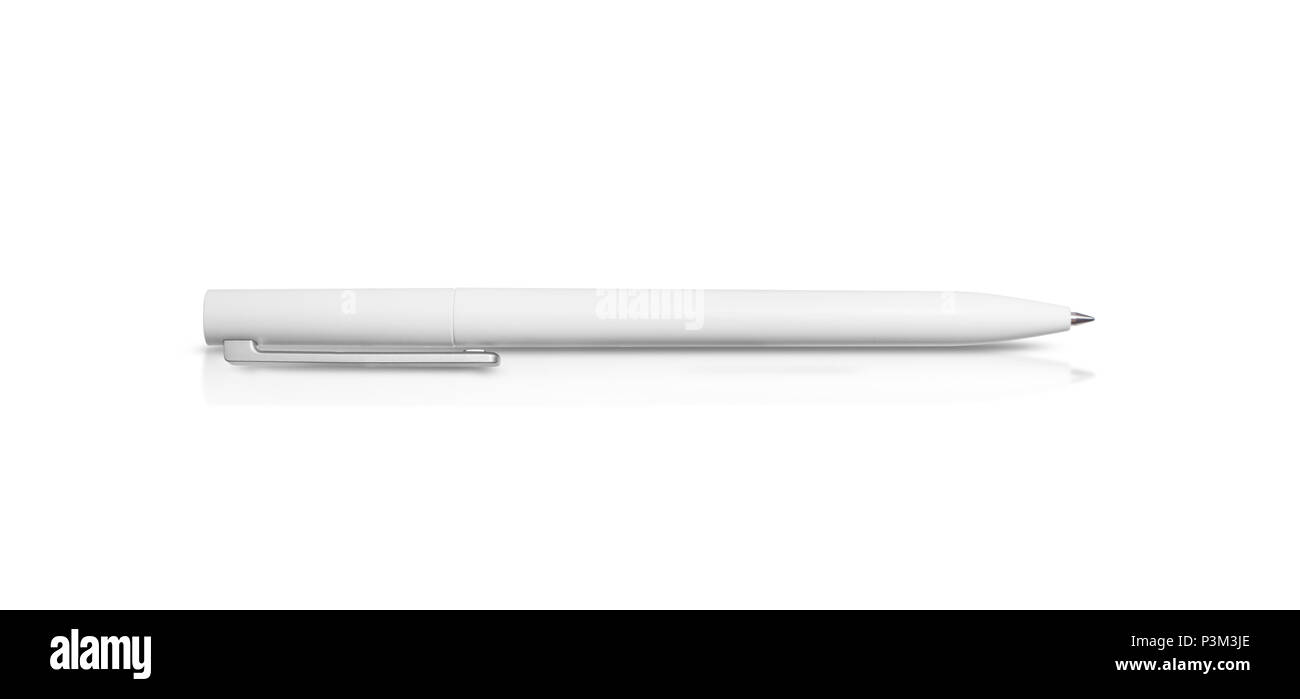 White pen isolated on a white background, with clipping path. Nice pen mock up for corporate busines identity presentation. Drawing and writing. Expen Stock Photo