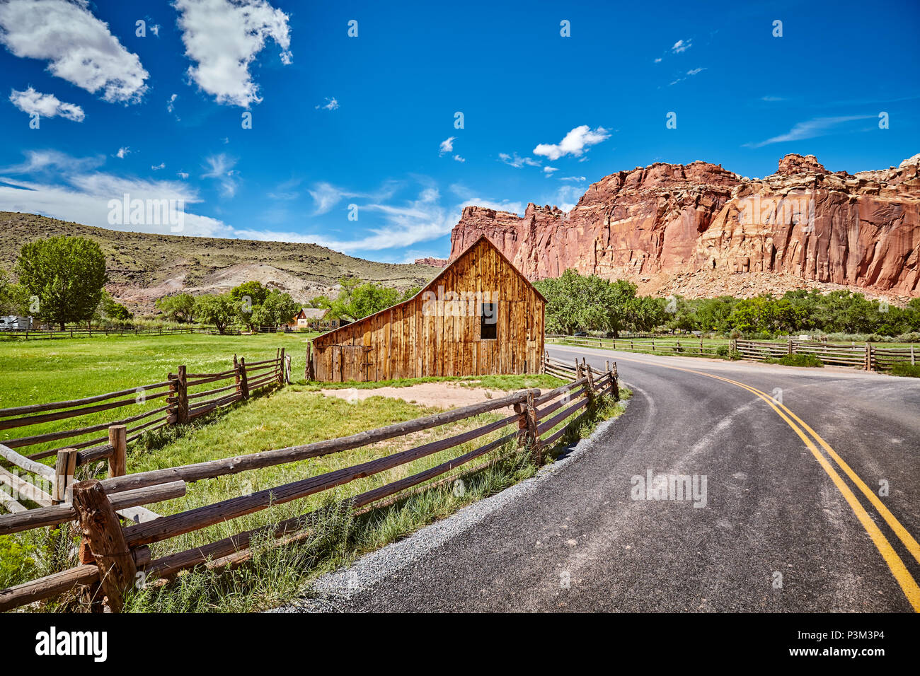 Gifford Barn by a road in Capitol Reef National Park, USA. Stock Photo