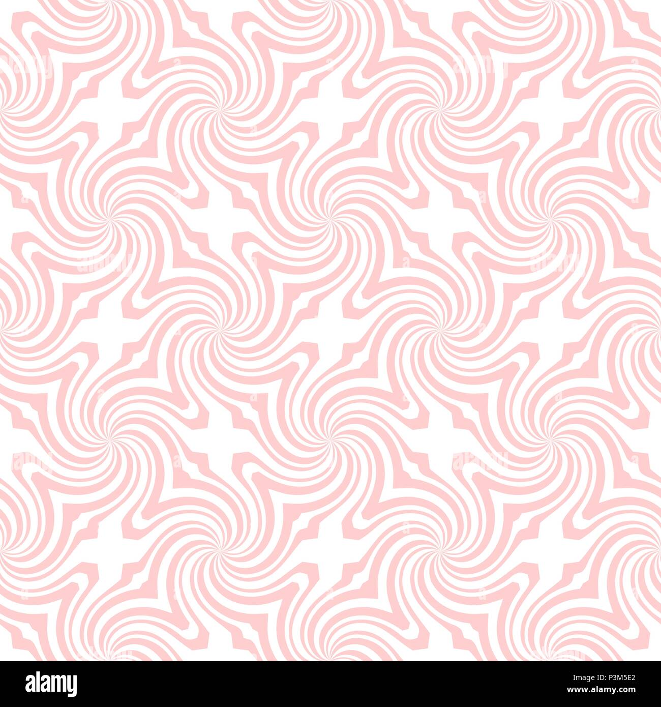 Vector sunburst seamless pattern with swirl and geometric wave. Abstract pink seamless pattern on white background Stock Vector