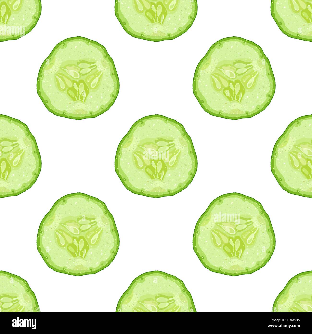 Vector seamless pattern of cucumber slice on white background Stock Vector