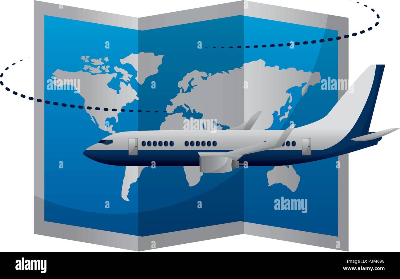 airplane flying with world paper map vector illustration design Stock ...